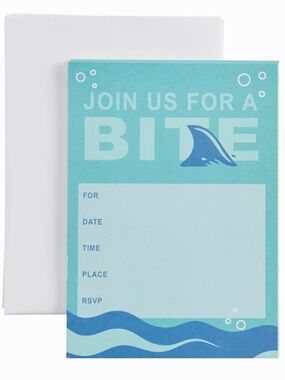 Bella Bug Blue Shark Bite Ocean Theme Set of 12 Cards Party Invitations NEW